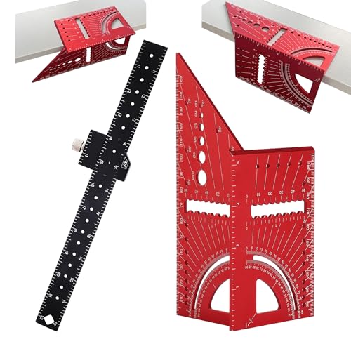 Dajianglx 3D Multi-Angle Measuring Ruler and Slide Ruler, 45/90 Degree High Precision Aluminum Construction Layout Square Angle Gauge Protractors, Multifunctional Woodworking Carpenter Square Tool Set