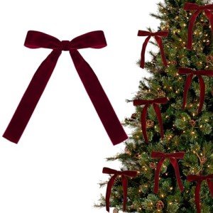 DDLP 12pcs Burgundy Velvet Bows for Christmas Tree Decorations Wreath Garland Velvet Bows with Twist Tie (Burgundy)