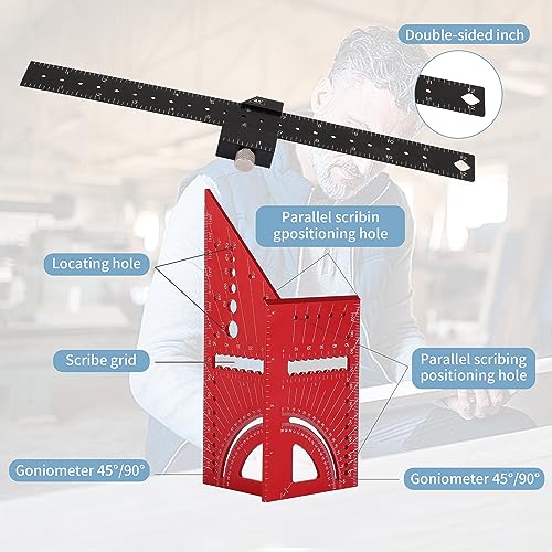 Dajianglx 3D Multi-Angle Measuring Ruler and Slide Ruler, 45/90 Degree High Precision Aluminum Construction Layout Square Angle Gauge Protractors, Multifunctional Woodworking Carpenter Square Tool Set