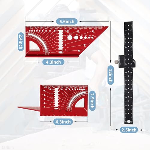 Dajianglx 3D Multi-Angle Measuring Ruler and Slide Ruler, 45/90 Degree High Precision Aluminum Construction Layout Square Angle Gauge Protractors, Multifunctional Woodworking Carpenter Square Tool Set