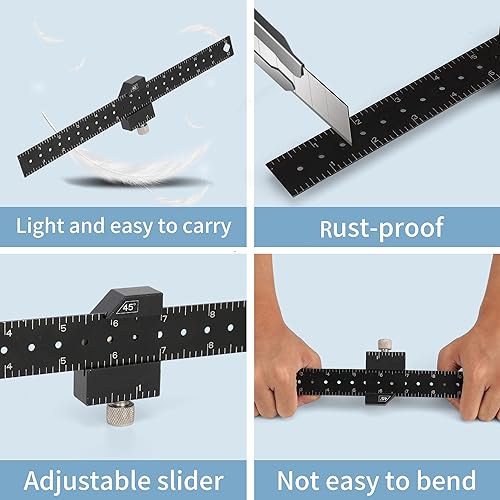 Dajianglx 3D Multi-Angle Measuring Ruler and Slide Ruler, 45/90 Degree High Precision Aluminum Construction Layout Square Angle Gauge Protractors, Multifunctional Woodworking Carpenter Square Tool Set