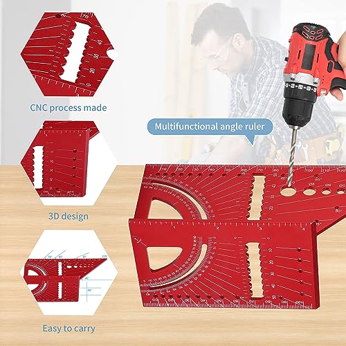 Dajianglx 3D Multi-Angle Measuring Ruler and Slide Ruler, 45/90 Degree High Precision Aluminum Construction Layout Square Angle Gauge Protractors, Multifunctional Woodworking Carpenter Square Tool Set
