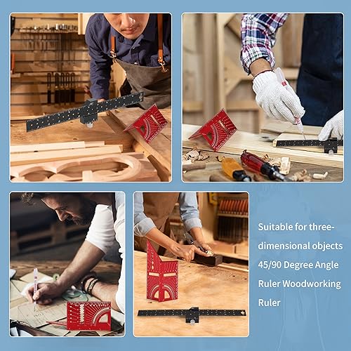 Dajianglx 3D Multi-Angle Measuring Ruler and Slide Ruler, 45/90 Degree High Precision Aluminum Construction Layout Square Angle Gauge Protractors, Multifunctional Woodworking Carpenter Square Tool Set