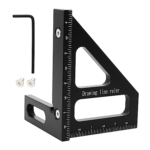 JCFANTS 3D Multi-Angle Measuring Ruler, 45/90 Degree Aluminum Alloy Woodworking Square Protractor, Miter Triangle Ruler, High Precision Layout Measuring Tool for Engineer Carpenter (Black)