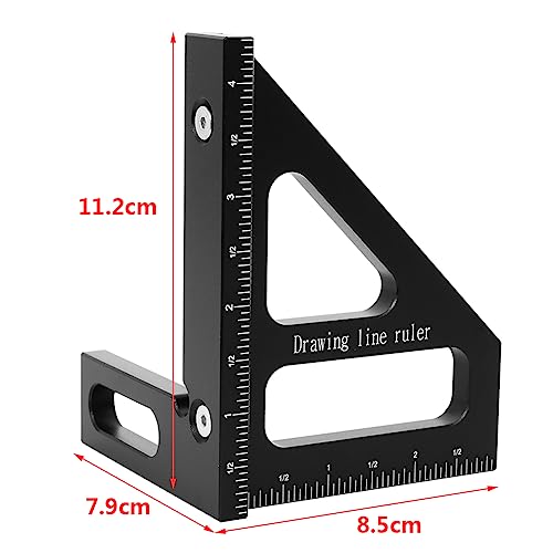 JCFANTS 3D Multi-Angle Measuring Ruler, 45/90 Degree Aluminum Alloy Woodworking Square Protractor, Miter Triangle Ruler, High Precision Layout Measuring Tool for Engineer Carpenter (Black)