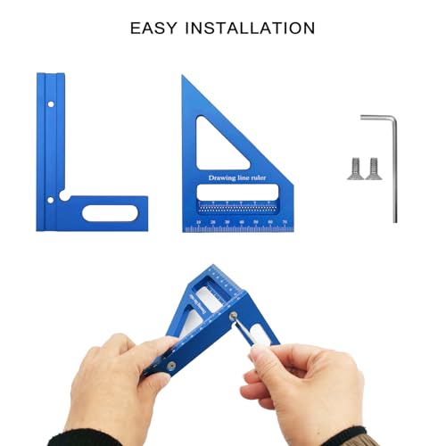 3D Multi-Angle Measuring Ruler,45/90 Degree Aluminum Alloy Woodworking Square Protractor,Ideal for Engineer Carpenter Crafting, Drawing,Miter Triangle Ruler High Precision Layout Measuring Tool (Blue)
