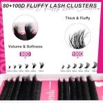 Fowendia Lash Clusters Kit Fluffy 80D 100D Individual Lashes D Curl Cluster Eyelash Extensions 10-18mm DIY Lash Extension Kit Lash Bond and Seal Waterproof, Lash Applicator, Thick False Eyelashes Kit