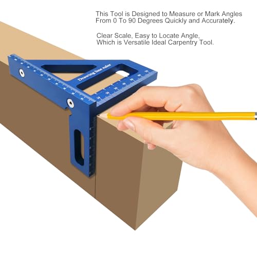 3D Multi-Angle Measuring Ruler,45/90 Degree Aluminum Alloy Woodworking Square Protractor,Ideal for Engineer Carpenter Crafting, Drawing,Miter Triangle Ruler High Precision Layout Measuring Tool (Blue)