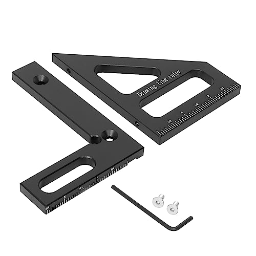 JCFANTS 3D Multi-Angle Measuring Ruler, 45/90 Degree Aluminum Alloy Woodworking Square Protractor, Miter Triangle Ruler, High Precision Layout Measuring Tool for Engineer Carpenter (Black)