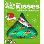 HERSHEY'S Solid Milk Chocolate KISS With Grinch Foil, Small Christmas Stocking Stuffer, 1.45 oz.
