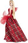 Barbie Signature Doll, 2024 Holiday Blonde Fashion Doll Wearing Gown with Plaid Skirt, Seasonal Collector Gift in Displayable Packaging