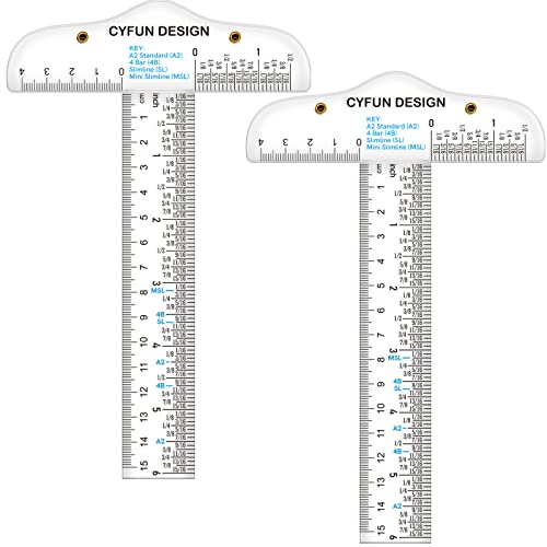 2PCS 6inch/15cm T-Shape Acrylic Transparent T-Ruler for Drafting and General Layout Work Scrapbooking Drafting Tools Scale Ruler for Crafting Zero-Centering Ruler with Inches & Metric Measuring Tool