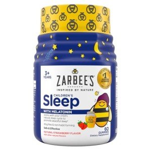 Zarbee's Children's Sleep Gummies with Melatonin, Non-Habit Forming Children's Sleep Gummies Work with Natural Sleep Cycles to Promote Peaceful Sleep, Drug-Free, Natural Strawberry, 60 ct