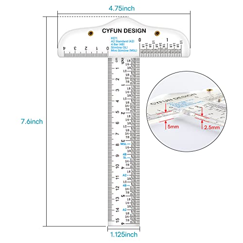 2PCS 6inch/15cm T-Shape Acrylic Transparent T-Ruler for Drafting and General Layout Work Scrapbooking Drafting Tools Scale Ruler for Crafting Zero-Centering Ruler with Inches & Metric Measuring Tool