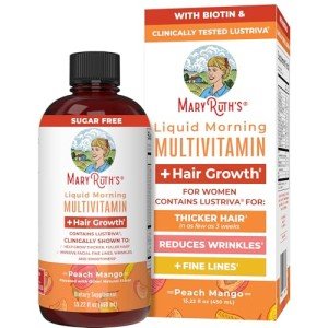 MaryRuth's Liquid Multivitamin + Lustriva® Hair Growth for Women| Biotin 10000mcg | Vitamin D | B Vitamins |Clinically Tested for Thicker Hair, Wrinkles, Fine Lines, Skin Care| Ages 18+ | 15.22 Fl Oz