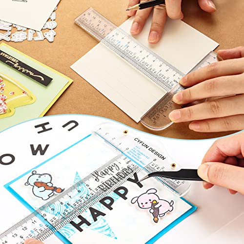 2PCS 6inch/15cm T-Shape Acrylic Transparent T-Ruler for Drafting and General Layout Work Scrapbooking Drafting Tools Scale Ruler for Crafting Zero-Centering Ruler with Inches & Metric Measuring Tool