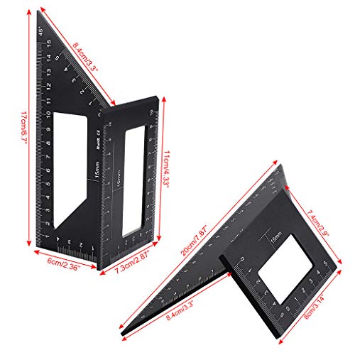 OwnMy Set of 2 Saddle Layout Square Gauge for Woodworking, 45/45 Degree - 90/45 Degree Square Layout Miter Angle Measuring T Ruler, Aluminum Alloy 3D Miter Scriber Template Tool for Carpenter (Black)