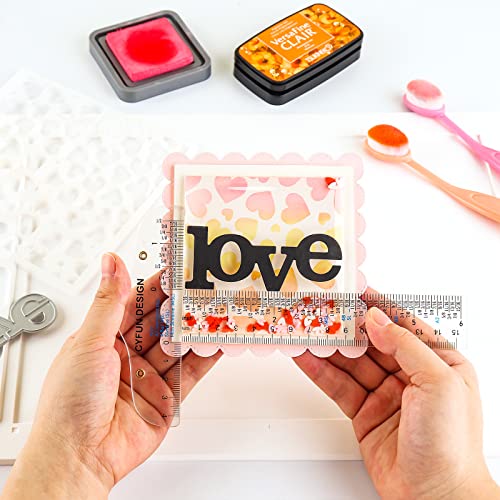 2PCS 6inch/15cm T-Shape Acrylic Transparent T-Ruler for Drafting and General Layout Work Scrapbooking Drafting Tools Scale Ruler for Crafting Zero-Centering Ruler with Inches & Metric Measuring Tool