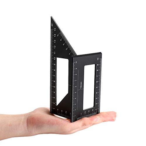 OwnMy Set of 2 Saddle Layout Square Gauge for Woodworking, 45/45 Degree - 90/45 Degree Square Layout Miter Angle Measuring T Ruler, Aluminum Alloy 3D Miter Scriber Template Tool for Carpenter (Black)
