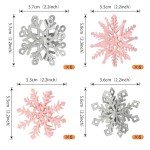 Rsstarxi 48 Pack Pink Silver Snowflake Cupcake Toppers Double Side Glitter Winter Frozen Theme Snowflake Cupcake Picks Decoration for Baby Shower Christmas Kids Birthday Party Cake Decorations