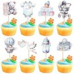 40 PCS Oh Baby Cupcake Toppers Swan Pacifier Onesie Baby Carriage Bear Baby Girl Cupcake Picks It's a Boy Baby Shower Decorations for Boys Birthday Baby Shower Party Cake Decorations Supplies Blue