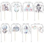 40 PCS Oh Baby Cupcake Toppers Swan Pacifier Onesie Baby Carriage Bear Baby Girl Cupcake Picks It's a Boy Baby Shower Decorations for Boys Birthday Baby Shower Party Cake Decorations Supplies Blue