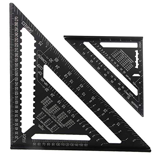 ASNOMY 7 Inch & 12 Inch Triangle Ruler, Black Triangle Ruler Rafter Square Protractor, High Precision Aluminum Alloy Triangle Ruler,Layout Measuring Tool for Engineer Carpenter（Metric and Imperial）