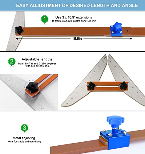 Stair Tread Template Tool - Stair Tread Gauge, Stair Tread Jig, Adjustable 7.67" to 49" in Length, Stair Tread Measuring Tool Suite for Stairs, Risers, Partitions, Shelf Scribe Layout