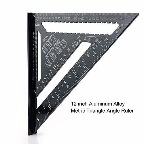 ASNOMY 7 Inch & 12 Inch Triangle Ruler, Black Triangle Ruler Rafter Square Protractor, High Precision Aluminum Alloy Triangle Ruler,Layout Measuring Tool for Engineer Carpenter（Metric and Imperial）