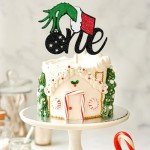 1 Pack Christmas One Cake Topper with Glitter Grinch Christmas Hand First Birthday Cake Topper Picks Decorations for Christmas Theme Baby Shower 1st Birthday Party Decorations Supplies Black
