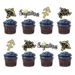 Sagittarius Cupcake Toppers, 24PCS Sagittarius Birthday Cupcake Toppers, Sagittarius Cake Picks, Constellation Themed Birthday Party Decorations, Black and Gold Glitter (Sagittarius)