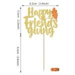 24 Pack Happy Friends Giving Cupcake Toppers Glitter Happy Thanksgiving Cupcake Picks Thank you Cupcake Decorations Fall Maple Leave Wedding Anniversary Birthday Party Cake Decorations Gold