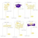 36 pcs Class of 2025 Graduation Cupcake Toppers, Gold & Purple Glitter Double-Sided Grad Cap Cake Toppers for Graduation Party Supplies, 2025 Graduate Party Cake Picks Graduation Decorations