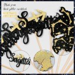 Sagittarius Cupcake Toppers, 24PCS Sagittarius Birthday Cupcake Toppers, Sagittarius Cake Picks, Constellation Themed Birthday Party Decorations, Black and Gold Glitter (Sagittarius)