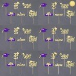 36 pcs Class of 2025 Graduation Cupcake Toppers, Gold & Purple Glitter Double-Sided Grad Cap Cake Toppers for Graduation Party Supplies, 2025 Graduate Party Cake Picks Graduation Decorations