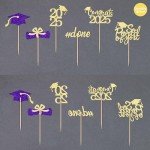 36 pcs Class of 2025 Graduation Cupcake Toppers, Gold & Purple Glitter Double-Sided Grad Cap Cake Toppers for Graduation Party Supplies, 2025 Graduate Party Cake Picks Graduation Decorations