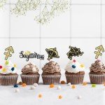 Sagittarius Cupcake Toppers, 24PCS Sagittarius Birthday Cupcake Toppers, Sagittarius Cake Picks, Constellation Themed Birthday Party Decorations, Black and Gold Glitter (Sagittarius)