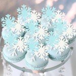 50 Pack Edible Snowflake Cupcake Toppers Snowflake Winter Cupcake Picks Water Paper Winter Frozen Cake Decorations for Snowflake Theme Baby Shower Kids Birthday Party Blue White