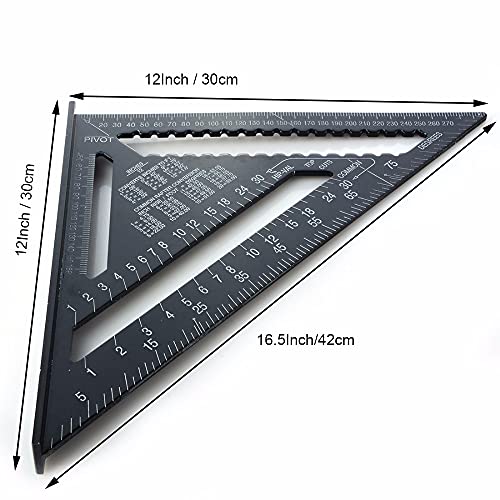 ASNOMY 7 Inch & 12 Inch Triangle Ruler, Black Triangle Ruler Rafter Square Protractor, High Precision Aluminum Alloy Triangle Ruler,Layout Measuring Tool for Engineer Carpenter（Metric and Imperial）