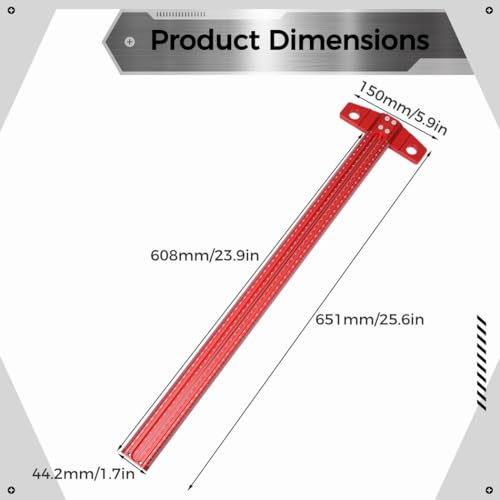 Homaisson 24 Inch T Square Woodworking Ruler, Precision Ruler Tsquare Shaped Wood Working Scriber, Aluminum Alloy Architect Ruler for Carpenter Work Layout Measuring Tool