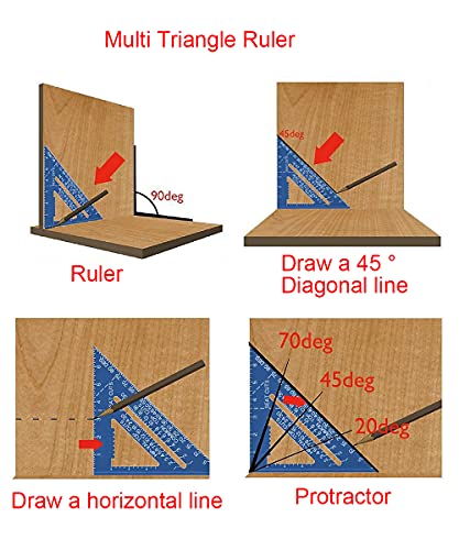ASNOMY 7 Inch & 12 Inch Triangle Ruler, Black Triangle Ruler Rafter Square Protractor, High Precision Aluminum Alloy Triangle Ruler,Layout Measuring Tool for Engineer Carpenter（Metric and Imperial）