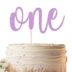 EONNCNT One Cake Topper - Purple Glitter 1st Birthday Cake Decorating Supplies for Boys or Girls, First Birthday Cake Topper for Baby Shower 1st Birthday Party Supplies Photo Booth Props
