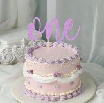 EONNCNT One Cake Topper - Purple Glitter 1st Birthday Cake Decorating Supplies for Boys or Girls, First Birthday Cake Topper for Baby Shower 1st Birthday Party Supplies Photo Booth Props