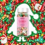 Christmas Sprinkles for Cake Decorating - Star Santa Cake Sprinkles Cupcake Tree Sprinkles Mix for Holiday Cookie Sprinkles Jimmies for Ice Cream Edible for Children Red Green Gold Sprinkles - 3.5 oz