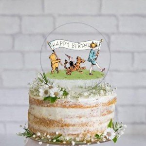 Happy Birthday Cake Topper Acrylic Classic Pooh Birthday Cake Decoration First Birthday Supplies Baby Shower Decorations