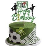 Rsstarxi 1 Pack Soccer Happy Birthday Cake Topper Glitter Happy Birthday Sign Trophies Football Player Cake Pick for Sport Theme Baby Shower Football Player Happy Birthday Party Cake Decorations