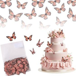 Edible Butterfly Cake Decorations - Edible Butterflies Set of 50Pcs, Edible Wafer Paper Butterflies Cupcake Toppers for Wedding Anniversary Birthday Party Cake Decorations (Light Orange)