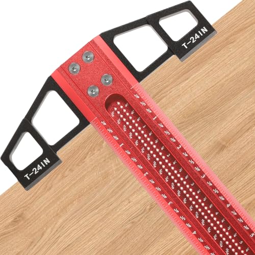 Aluminum T-Square Ruler 24 inch, Woodworking Scriber T-Square Ruler Measuring and Layout Tools for Woodworking, Architect Ruler for Carpenter Work, Imperial Positioning Scribing Graduated T-Square Rul