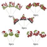 Rsstarxi 30 Pack Christmas Cupcake Toppers Glitter Drink Up Merry Grinchmas Cupcake Picks for Merry Christmas Baby Shower Kids Birthday Christmas Party Cake Decorations Supplies