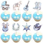 Rsstarxi 40 Pack It's A Cowboyl Cupcake Toppers Cowboy Baby Shower Decorations HorseShoe Cowboy Hats Cupcake Picks for Western Theme Birthday Cake Decorations Blue